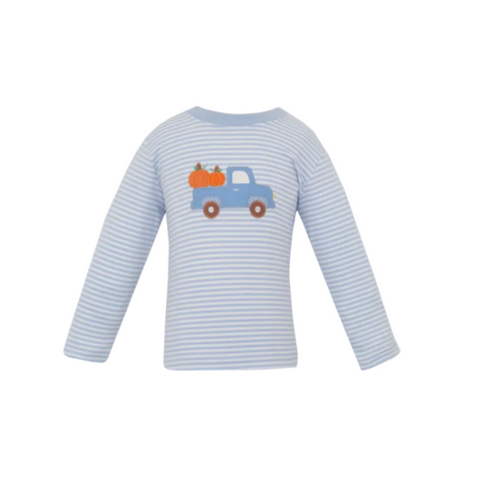 Pumpkin Truck Boys- Light Blue Knit Stripe Boy's T-Shirt