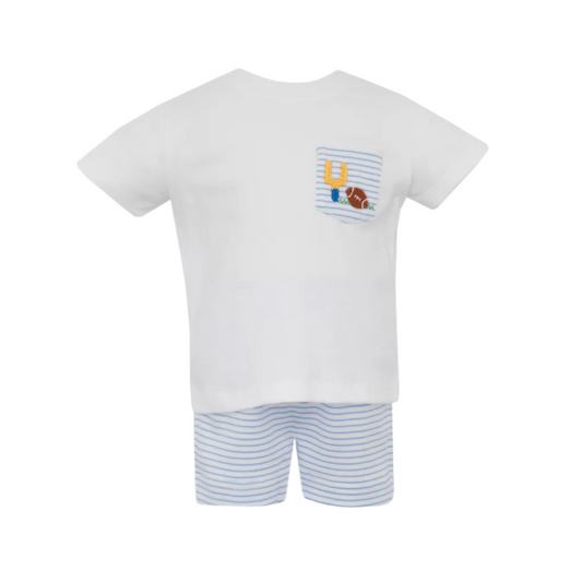 Football- Blue Knit Stripe Boy's Short Set w/ White Knit T-Shirt, S/S