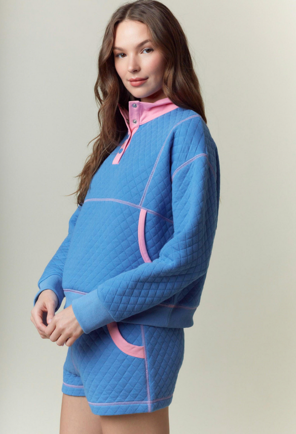 Quilted Contrast Pink and Royal Blue Short Set