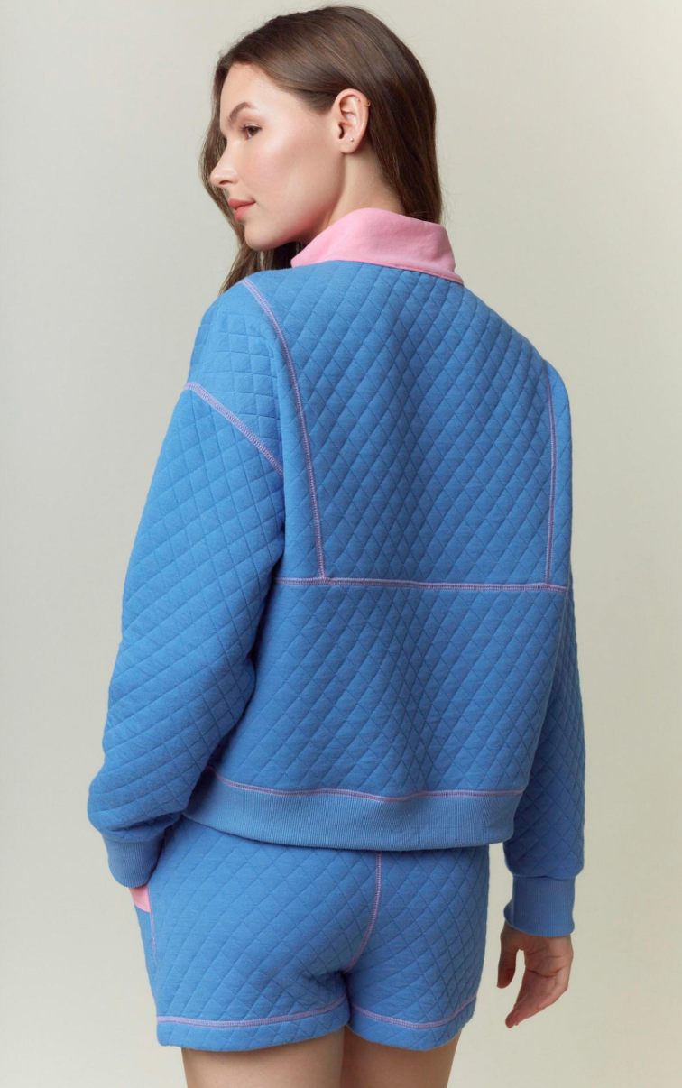 Quilted Contrast Pink and Royal Blue Short Set