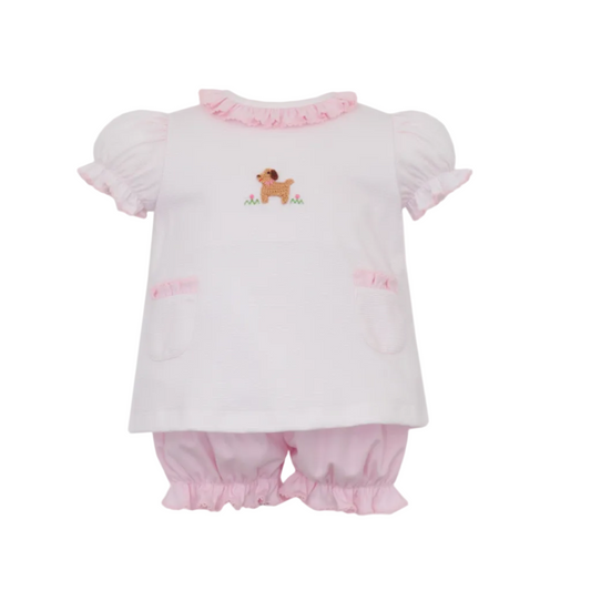 Puppies Girl's Pink Knit Stripe Bloomer Set