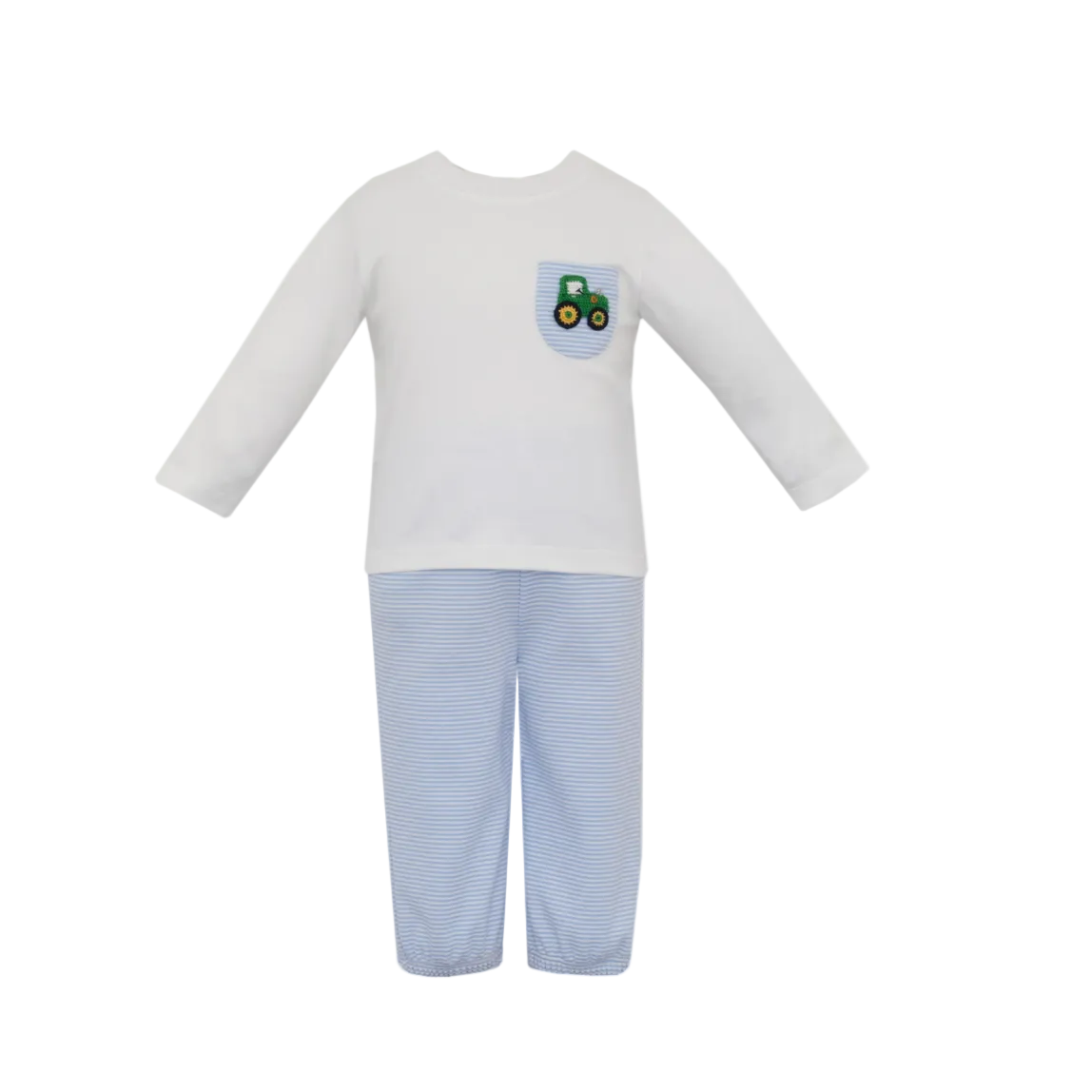 Tractor Blue Knit Stripe Boy's Pant Set
