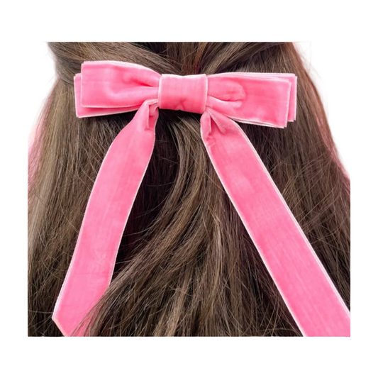 Velvet Ribbon Hair Bow Clip Medium Pink