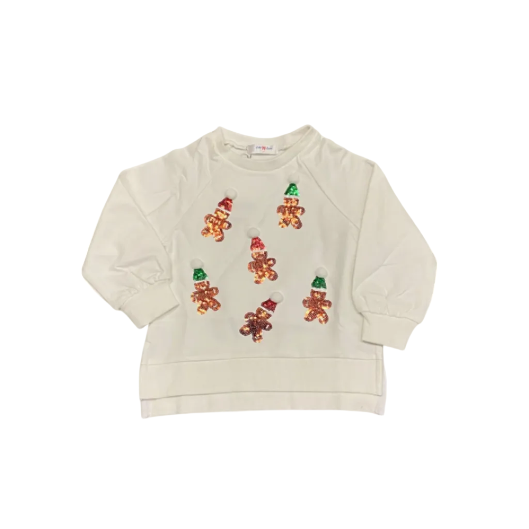 Sandy White LS Sequin Gingerbread