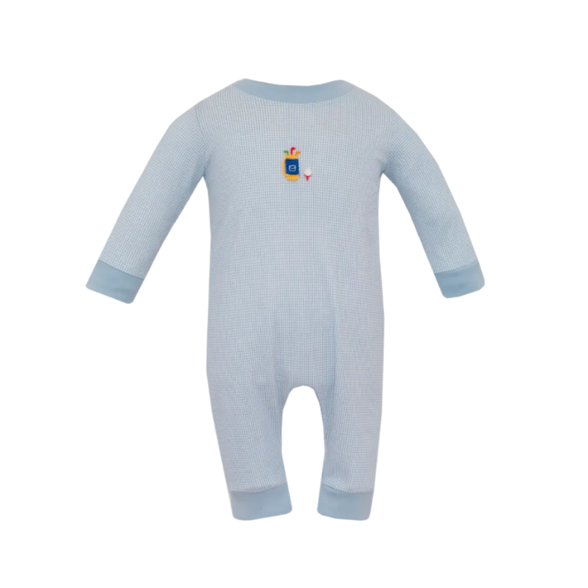 Boy's Blue Check Knit Long Romper LS- Golf