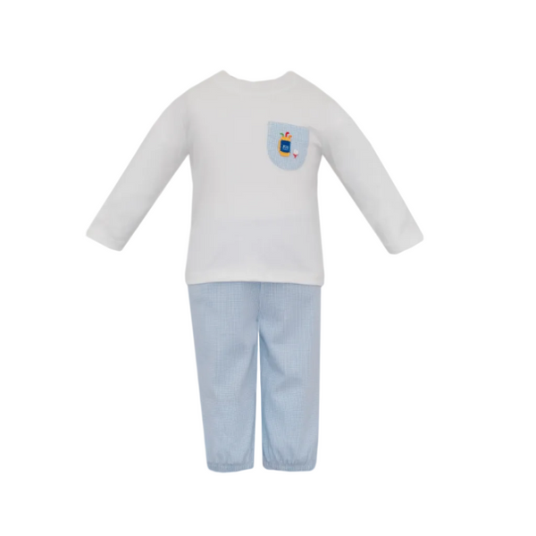 Boys's Blue Check Knit Boy's Pant Set LS- Golf
