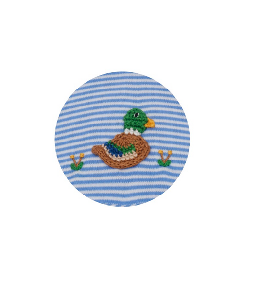 Boy's Peri Blue Knit Stripe Boy's Long Sleeve Romper LS- Mallard Duck