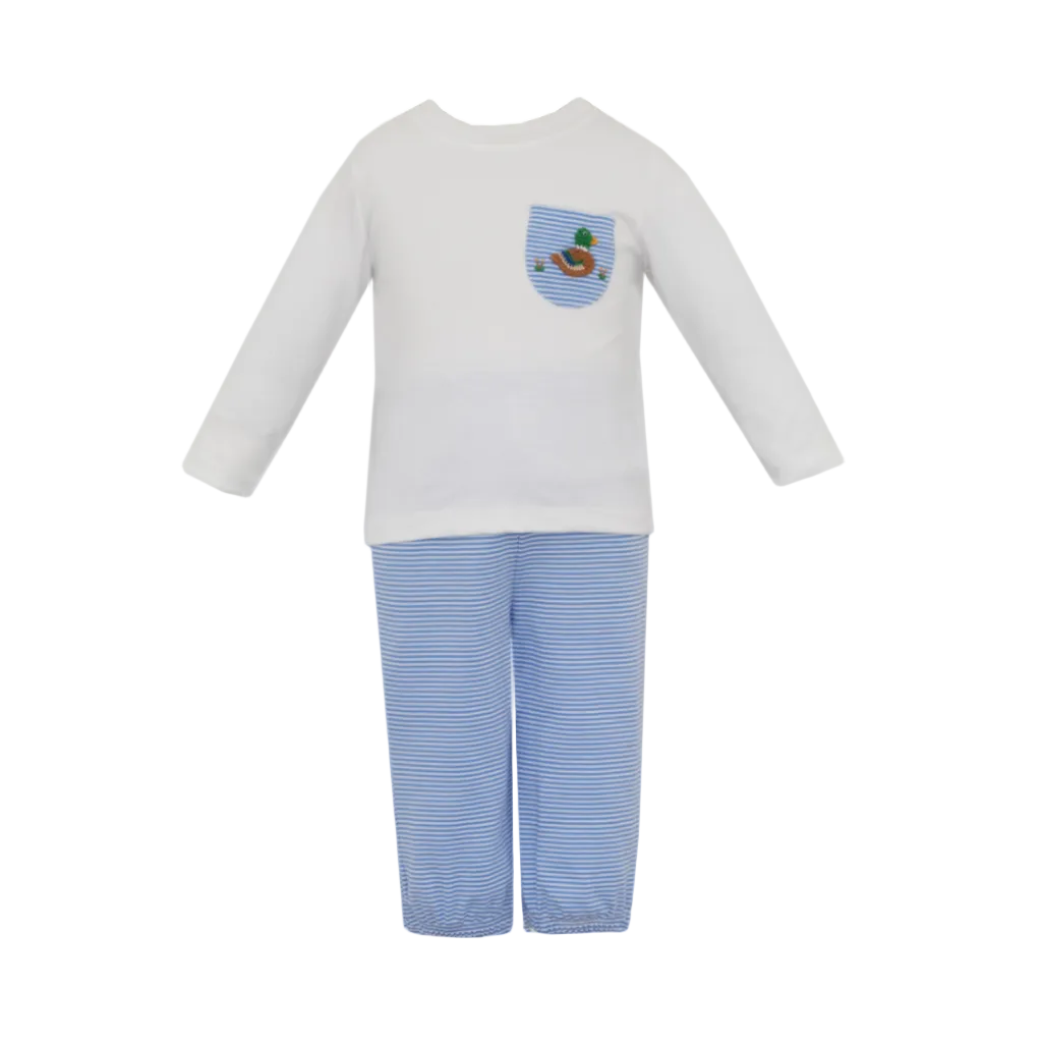 Boy's Peri Blue Knit Stripe Pant Set LS- Mallard Duck