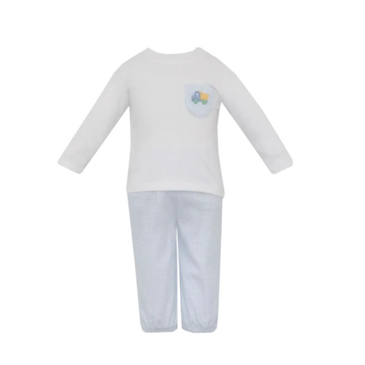 Dump Truck Light Blue Gingham Pant Set