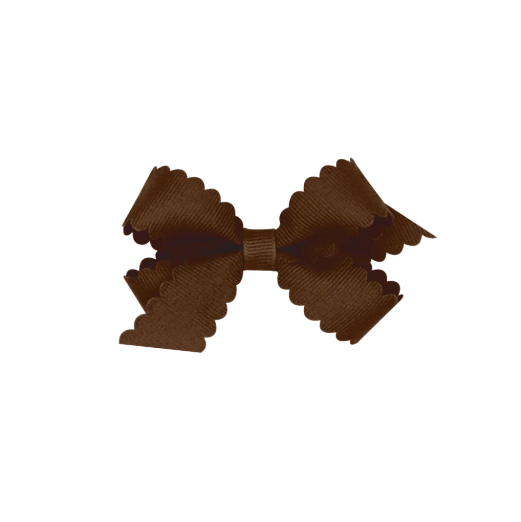 Mini Grosgrain Hair Bow with Scalloped Edge Coffee