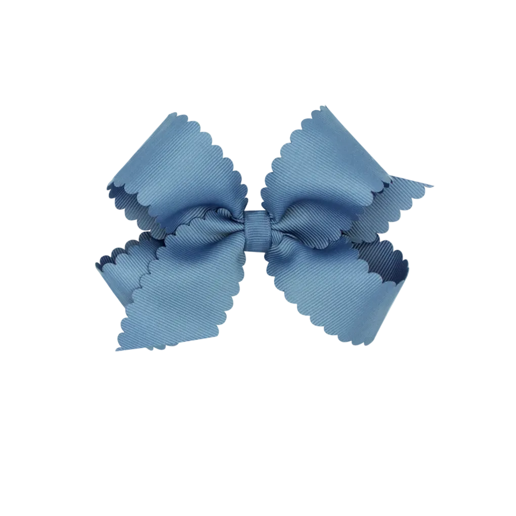 Medium Grosgrain Scalloped Bow Smoke Blue