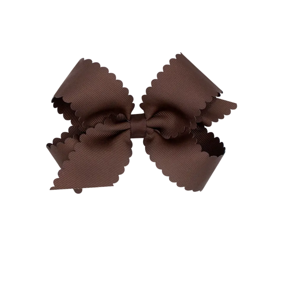 Medium Grosgrain Scalloped Bow Coffee