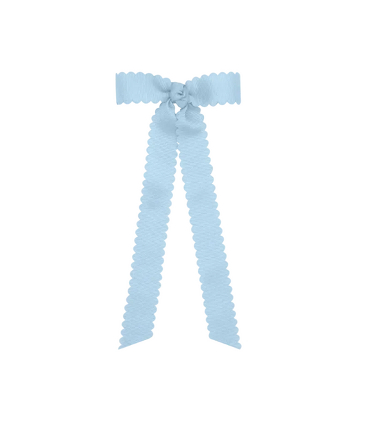 Mini Grosgrain Bowtie with Scalloped Edge, Knot Wrap, and Streamer Tails Millennium Blue
