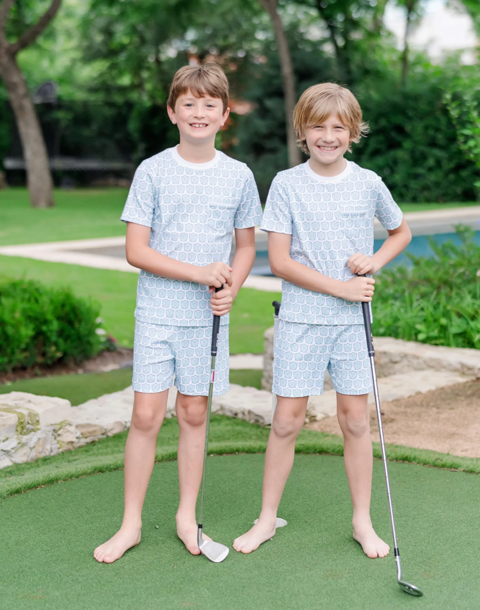 Charles boys short set - golf crest blue