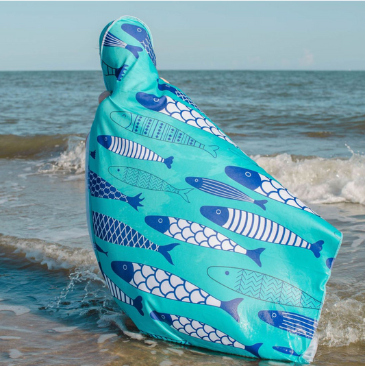 Kids UPF 50+ Beach Towel with hood-Fish School