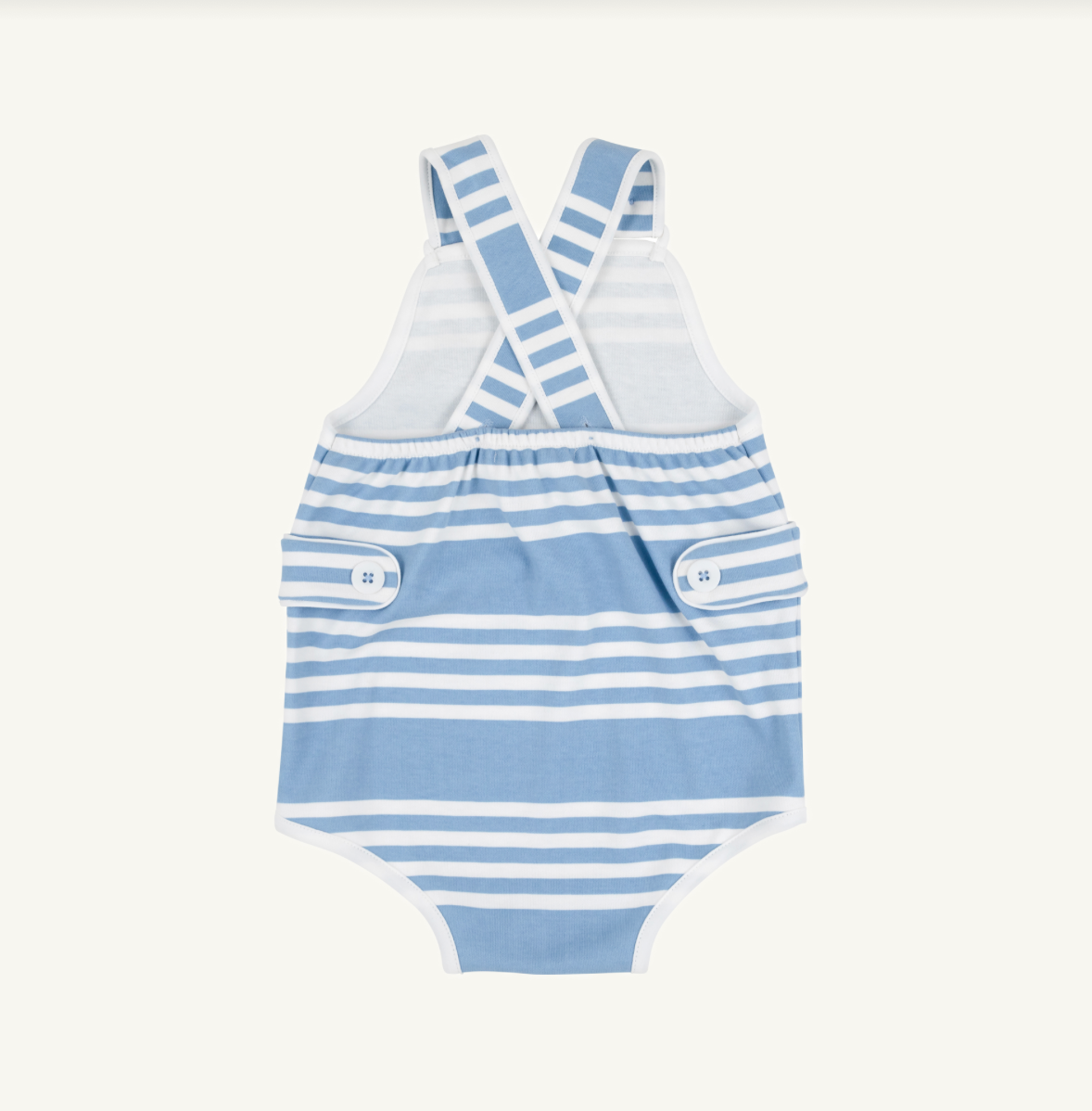 Skipper Sunsuit- Pima Saddle Ridge Stripe-Sarasota Sky/Worth Ave White