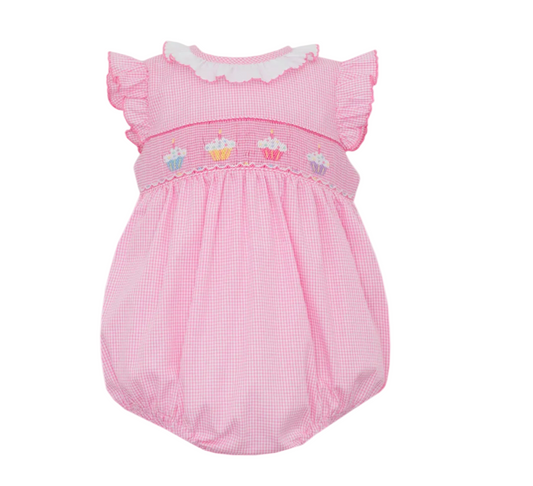 Cup Cakes Girl's pink check sleeveless sun bubble with white ruffle collar