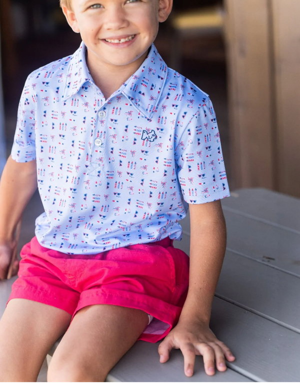 Boys' Short Sleeve Performance Polo, Windsurfer Fourth Print