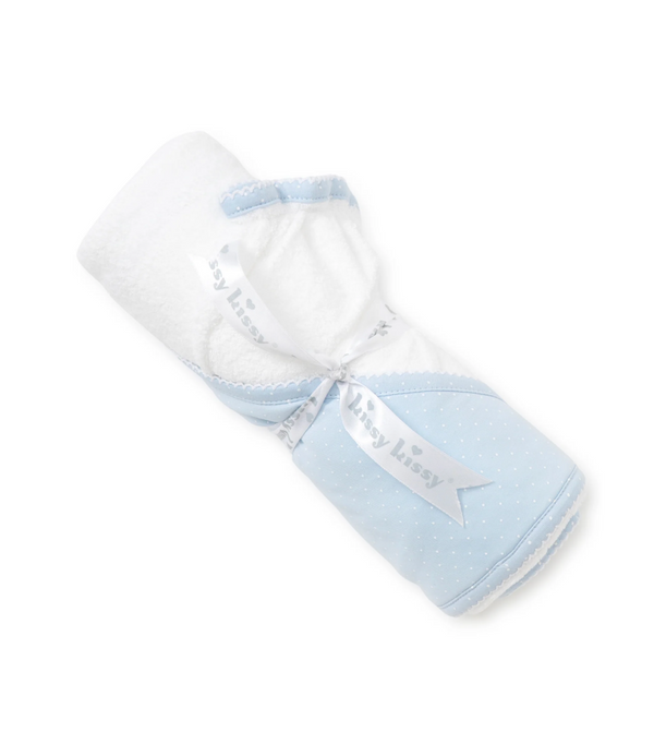 Light Blue/White New Kissy Dots Hooded Towel & Mitt Set