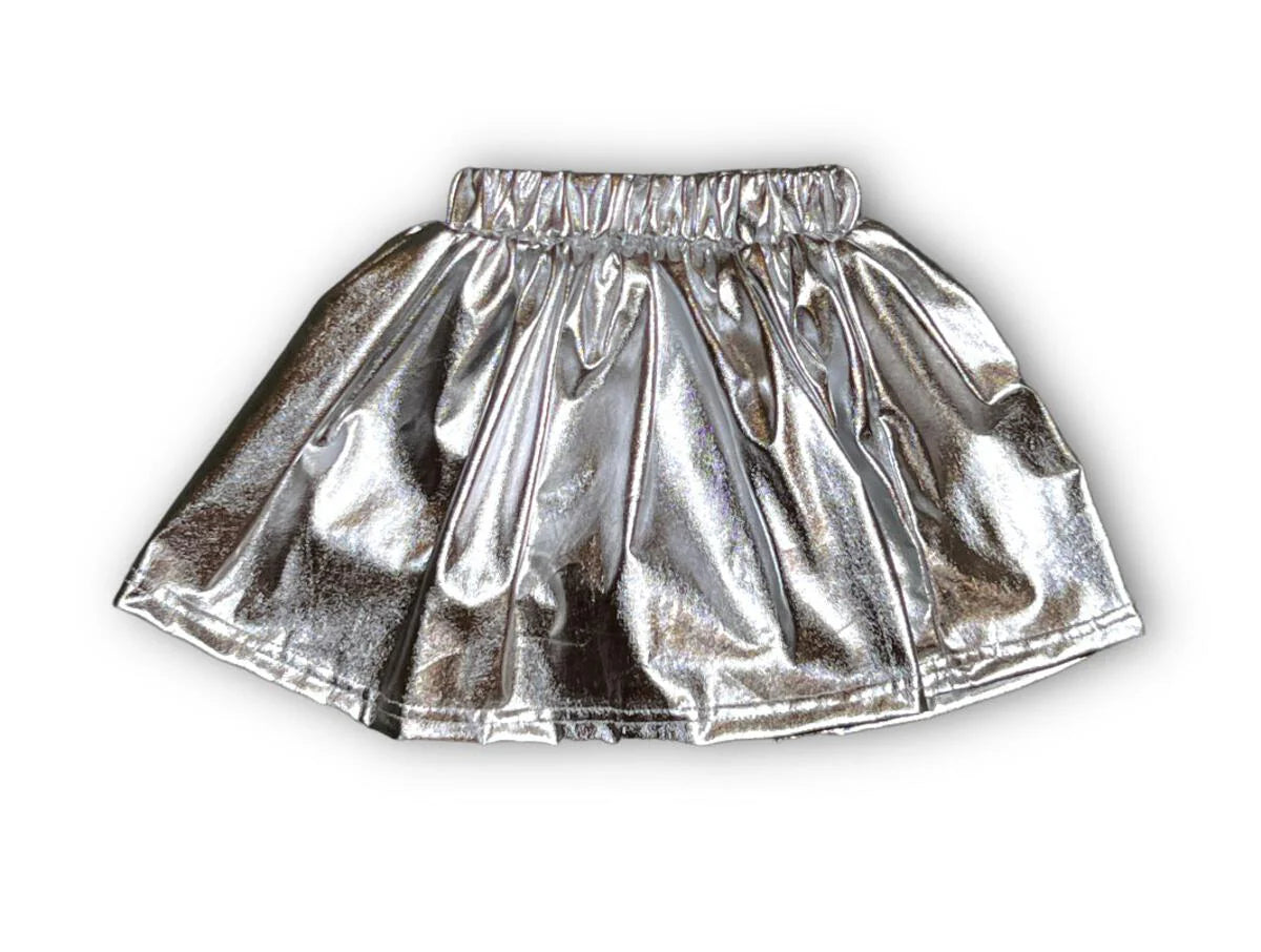 Silver Metallic Kid Skort