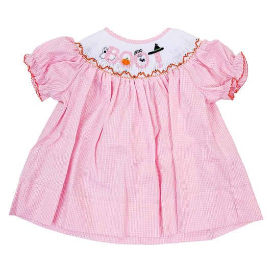 Smocked Bishop Dress - Pink Boo