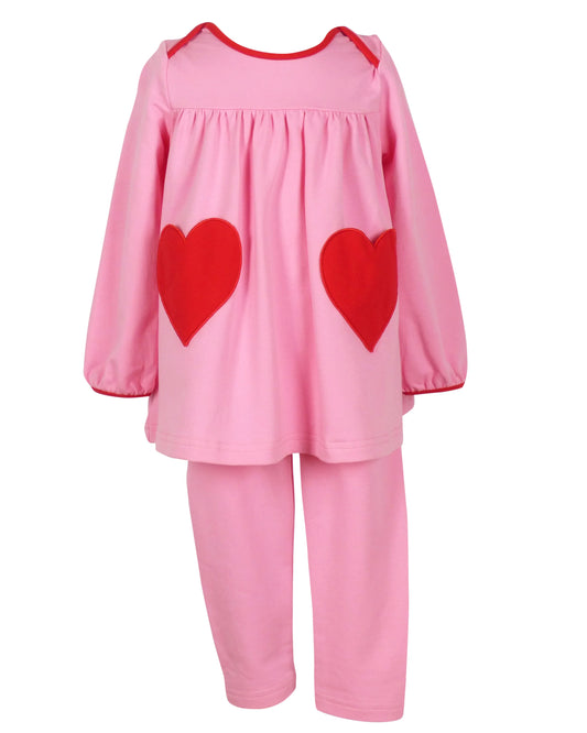 Tabby Tunic and Leggings: Pink with Hearts