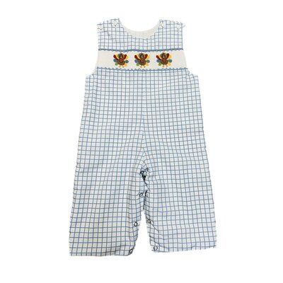 Turkey Blue Check Smocked Boy Longall