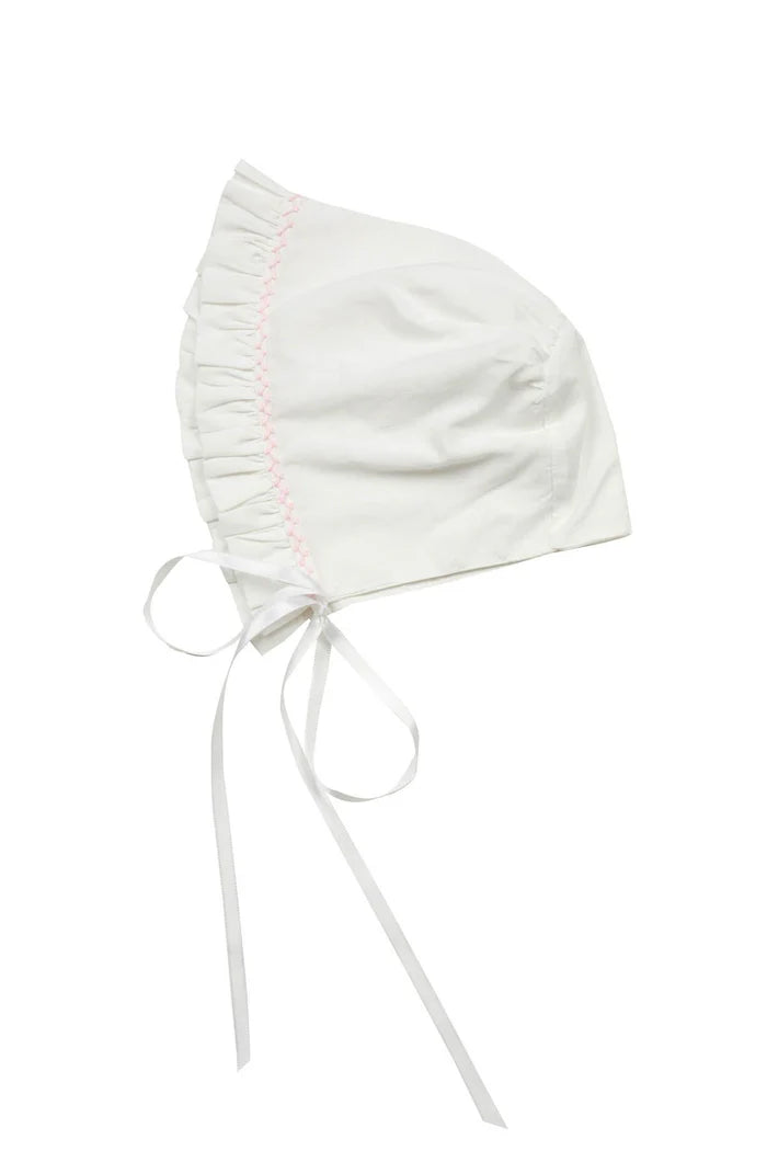 Waverly White Bonnet with Pink