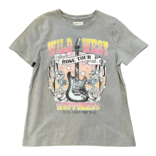 Wild West Rose Tour Front Back Graphic Tee Ghost Gray