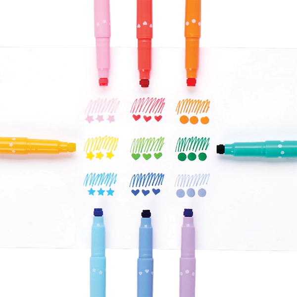 Confetti Stamp Double-Ended Markers - Set of 9