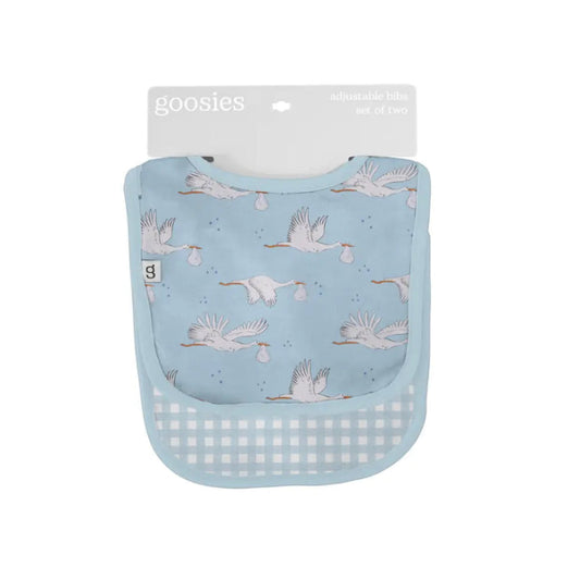 Baby Boy - Blue Storks/Gingham Bib Set