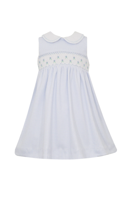 Adele Light Blue Gingham Knit Sleeveless Dress