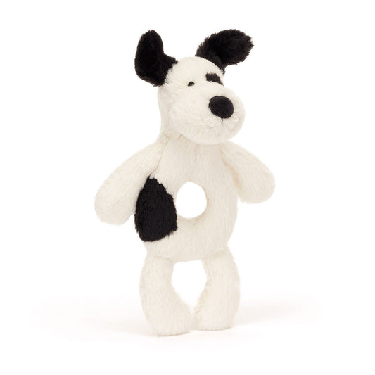 Bashful Black and Cream Puppy Ring Rattle