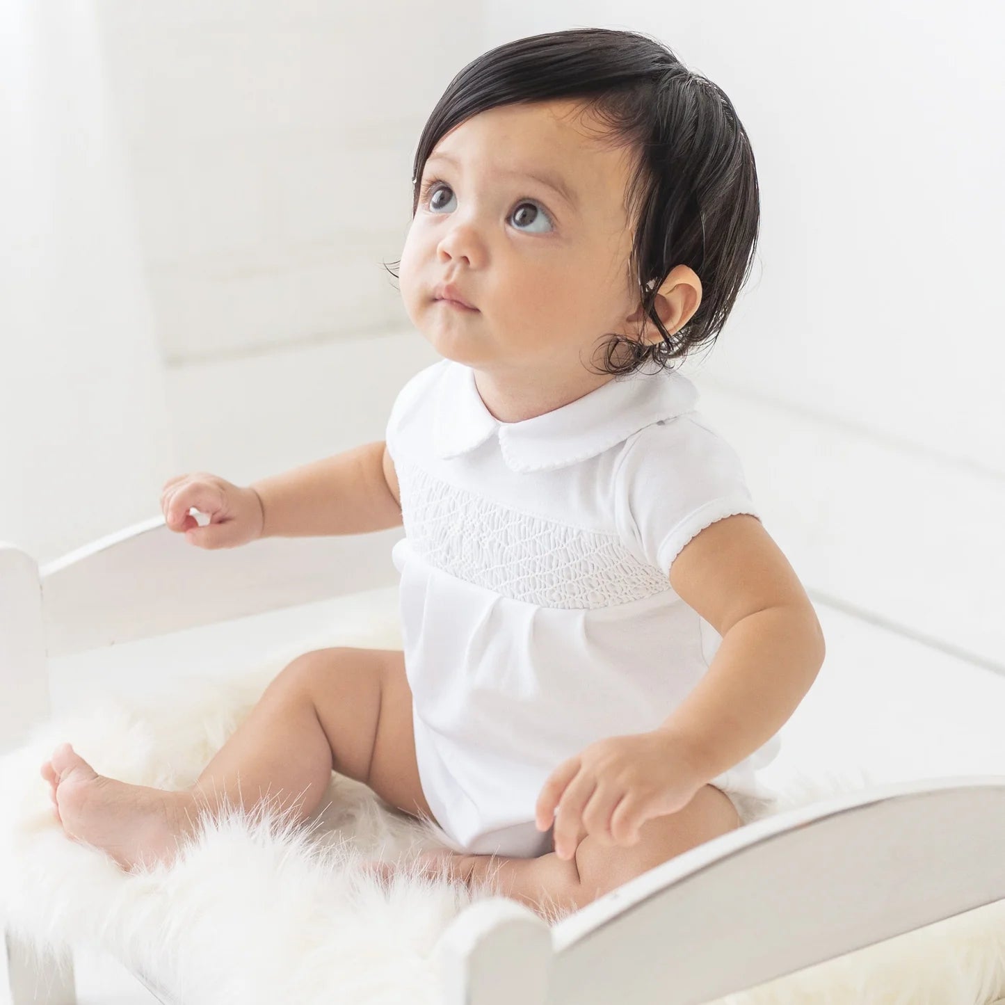Blessed Smocked Collared S/S Unisex Bubble - White