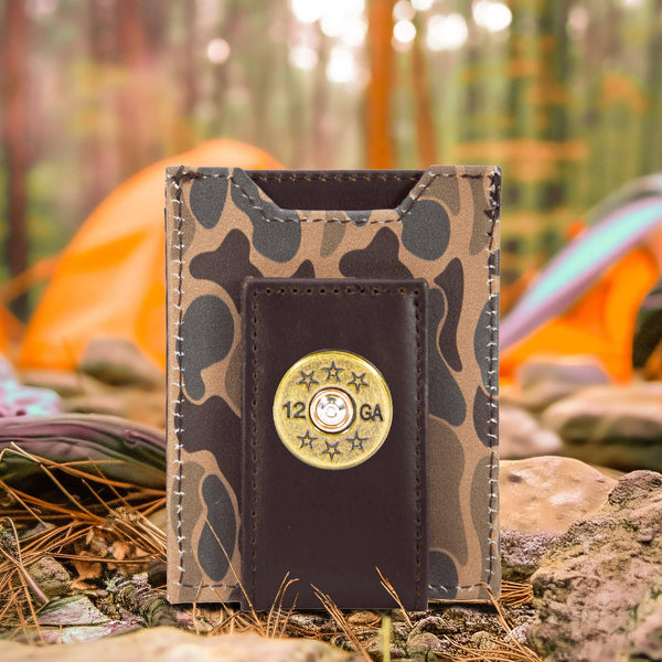 Shotshell Men's Magnetic Front Pocket Old School Camo Leather Wallet