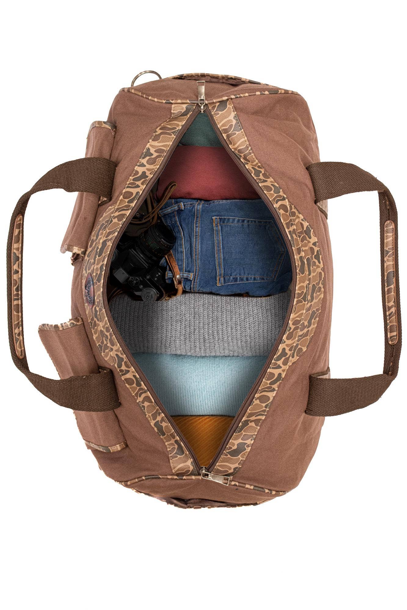 Shot Shell Brown Waxed Canvas Old School Camo Weekender Bag