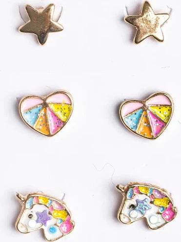 Boutique Royal Crown Stud Earrings, 3 Set