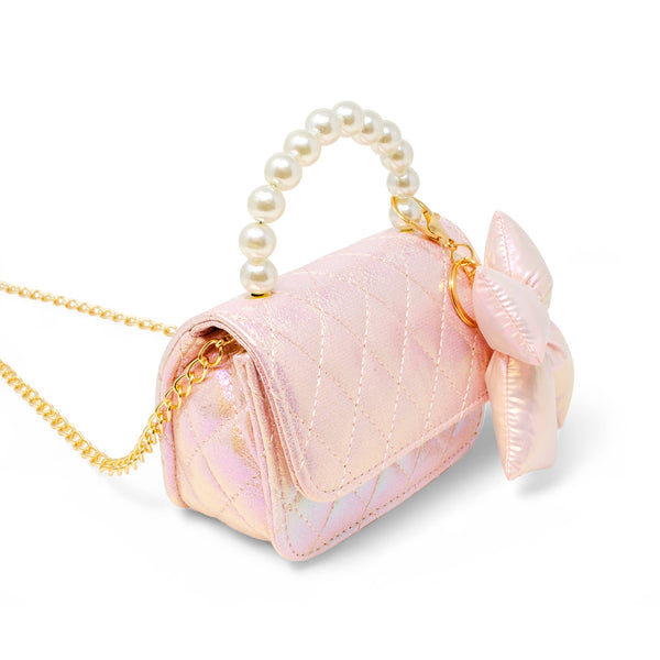 Shiny Quilted Fluffy Bow Handbag