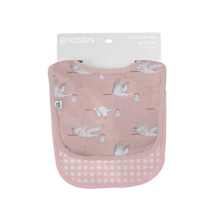 Baby Girl - Pink Storks/Gingham Bib Set