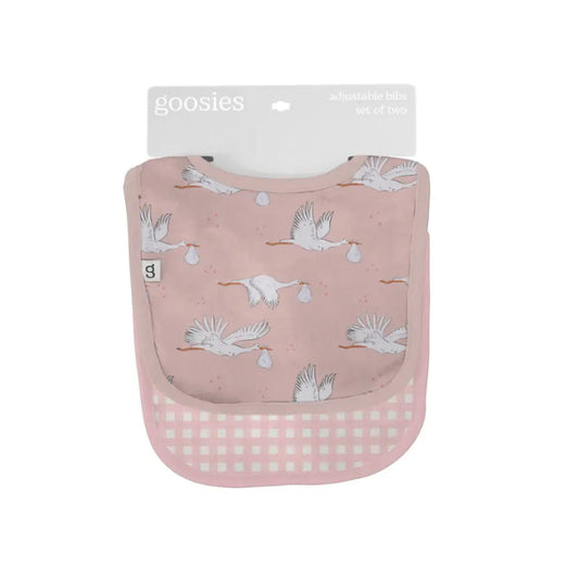 Baby Girl - Pink Storks/Gingham Bib Set