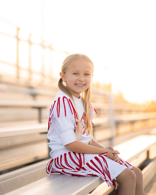 Game Day Cheer Set - Red with Pom Pom Skirt
