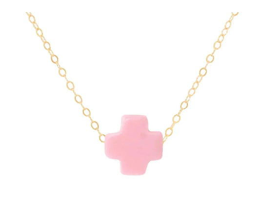 egirl 14" Necklace Gold - Signature Cross Pink