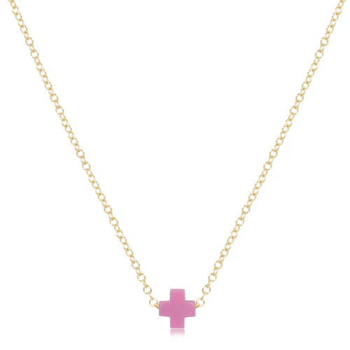 egirl 14" Necklace Gold Cross Small Bight Pink