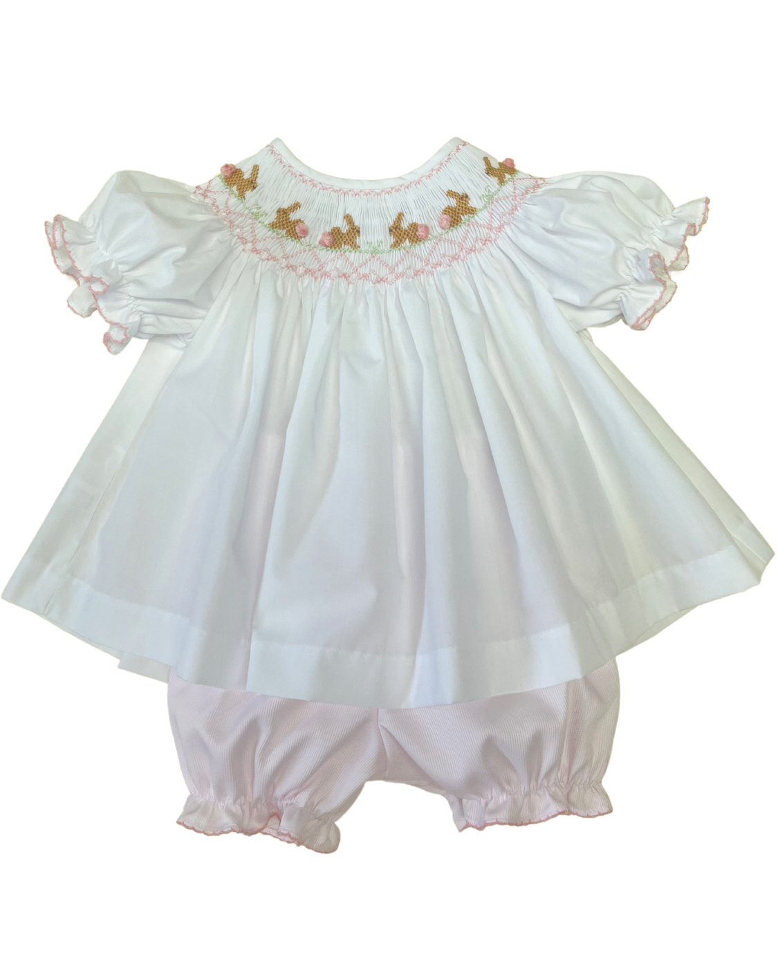 Emma Bunny Smocked Bloomer Set White