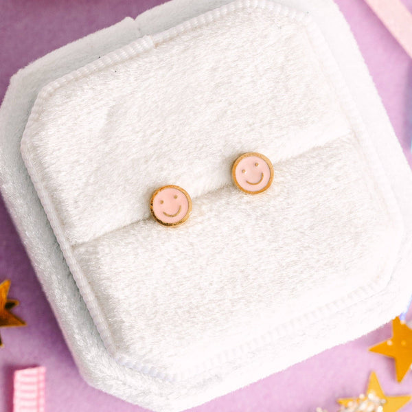 Tiny Pink Smiley Earrings