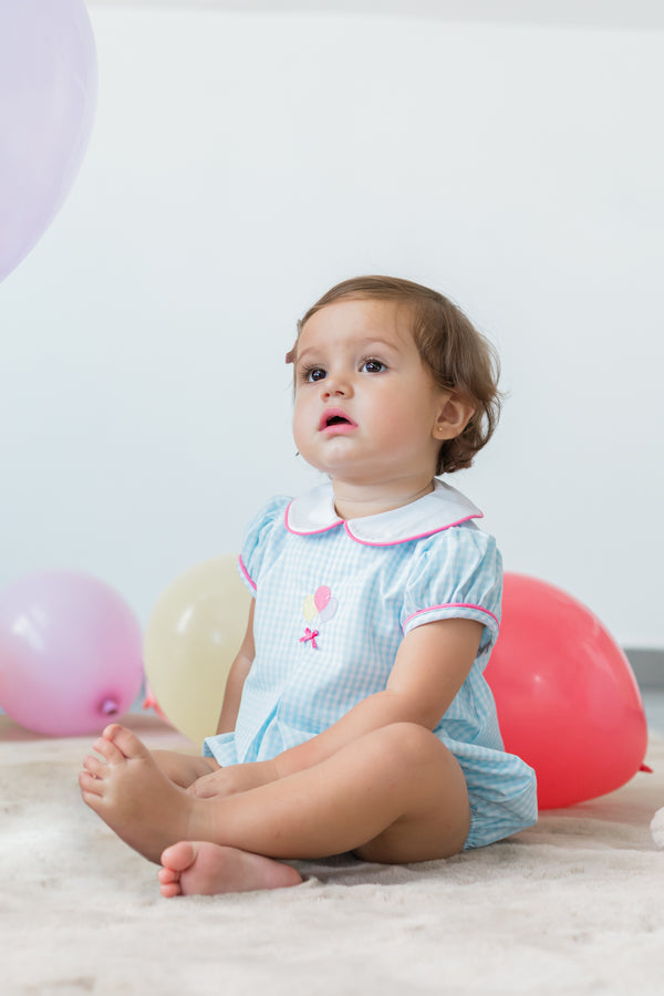 Birthday Elizabeth Bubble, Light Blue Medium Gingham
