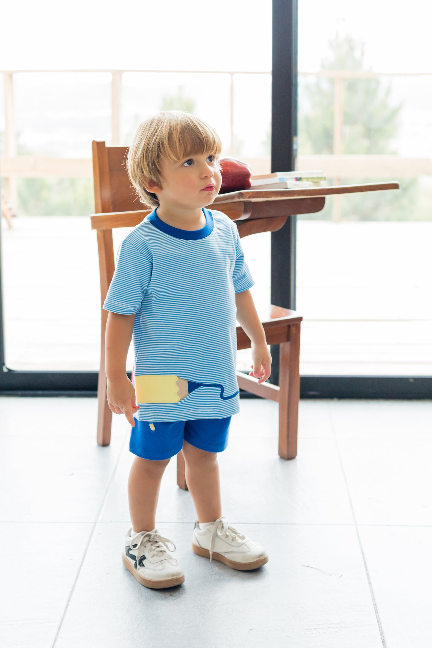 Pencil Harry Play Short Set, Periwinkle Bitty Knit