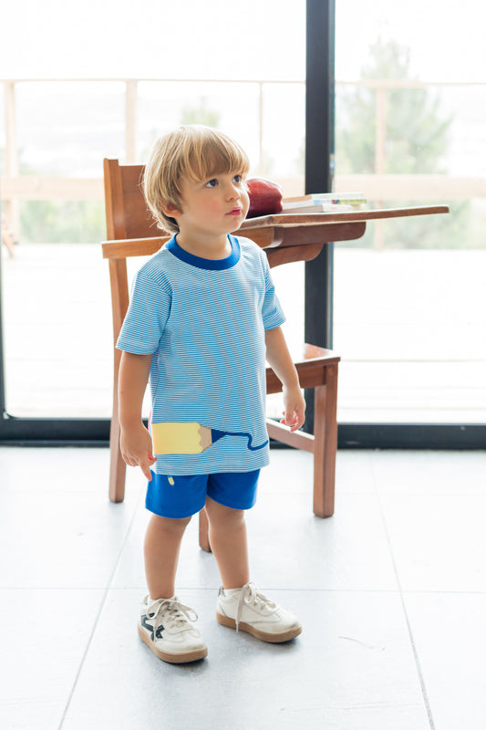 Pencil Harry Play Short Set, Periwinkle Bitty Knit