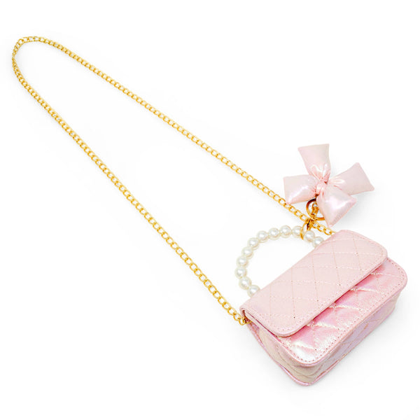 Shiny Quilted Fluffy Bow Handbag