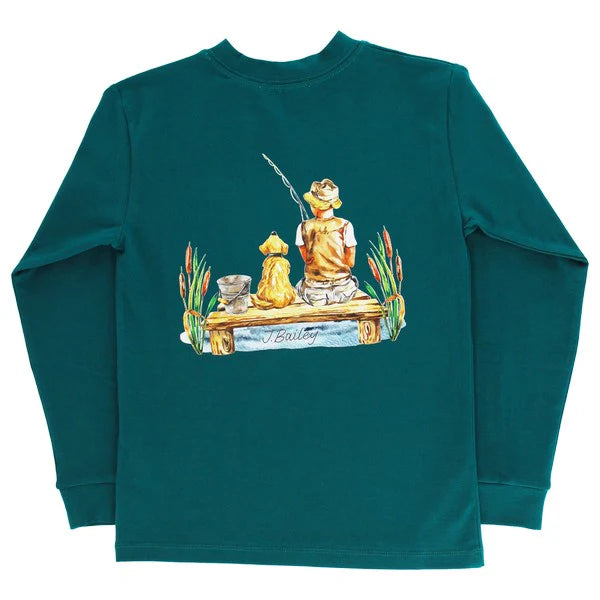 Boys Long Sleeve Tee - Gone Fishing Teal